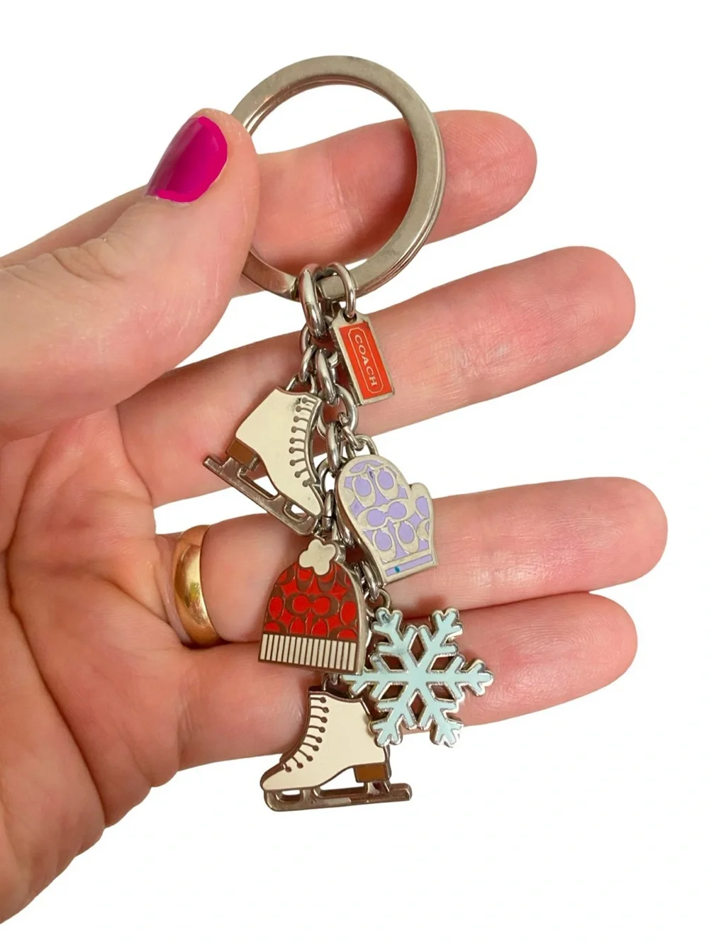 Coach Winter Themed Keychain Vintage Y2K Ice Skates Snowflakes Mittens Silver